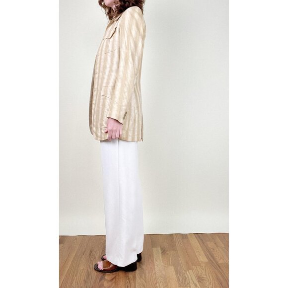 Vintage French Silk Striped Coastal Preppy Euro Girl Old Money Quiet Luxury 70s - Picture 3 of 11